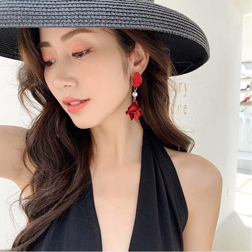 Bông Tai Dáng Dài Hình Hoa Hồng Bằng Nhựa Acrylic Phối Tua Rua Thời Trang Cho Nữ