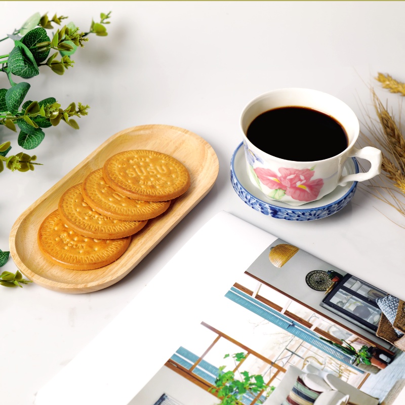 Dĩa gỗ chữ nhật GIBA, Khay gỗ tròn nhỏ decor - Lót ly gỗ, Khay gỗ đựng bánh cho quán cafe nhà hàng