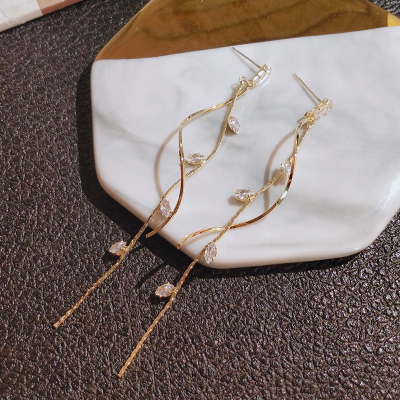 [Jiudolan] Khuyên Tai Tua Rua Dài Đính Đá Zircon Không Đối Xứng Thời Trang Cho Nữ