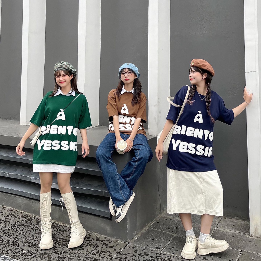Áo Thun Dáng Rộng In Chữ Yessir Nữ Meeny - Phông Form Rộng Tay Lỡ 100% Chất Cotton Khô Nhiều Màu Kiểu Hàn Quốc