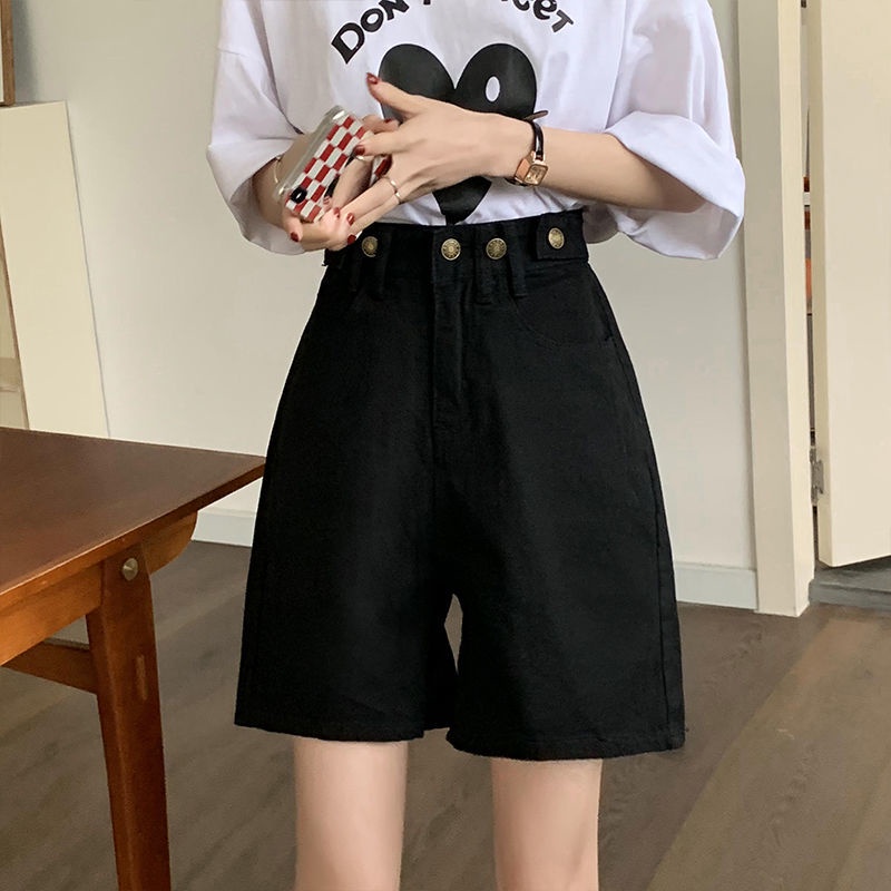 Quần short denim COZOK lưng cao ống rộng phong cách cổ điển dễ phối đồ