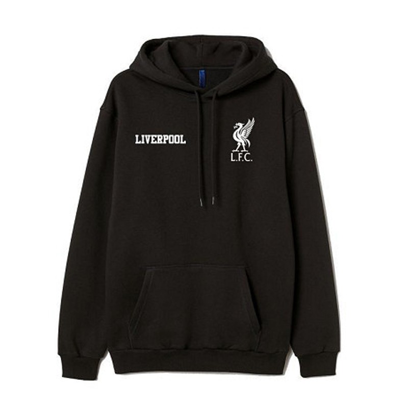 Áo Hoodie Đen Đội Bóng Liverpool Logo Trắng