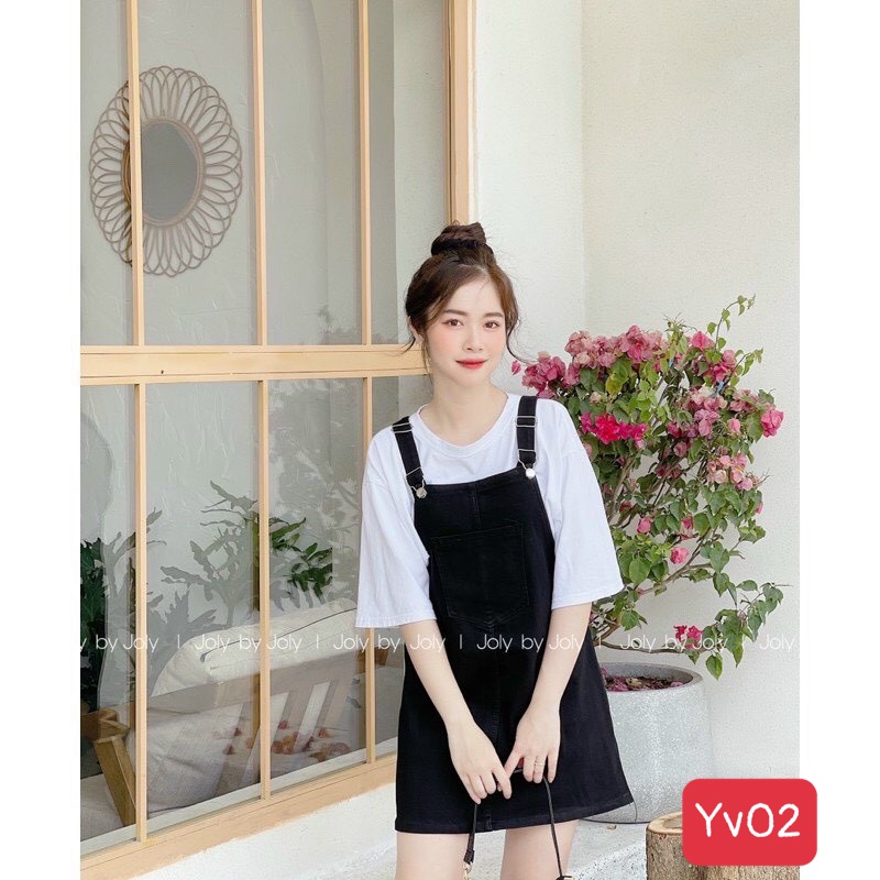 Váy yếm nữ đi biển chất bò, yếm váy nữ jean ngắn hàn quốc đen xanh trắng YV01