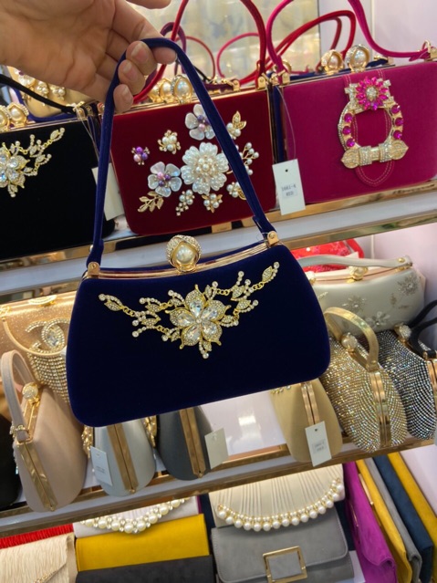 Clutch túi xách nữ đi tiệc nhung đá cao cấp
