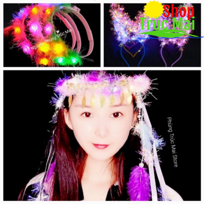 Bờm tóc cute đội đầu cho bé yêu xinh đẹp, có led chiếu sáng - Linh phụ kiện tóc tết trung thu noel và tham gia liên hoan