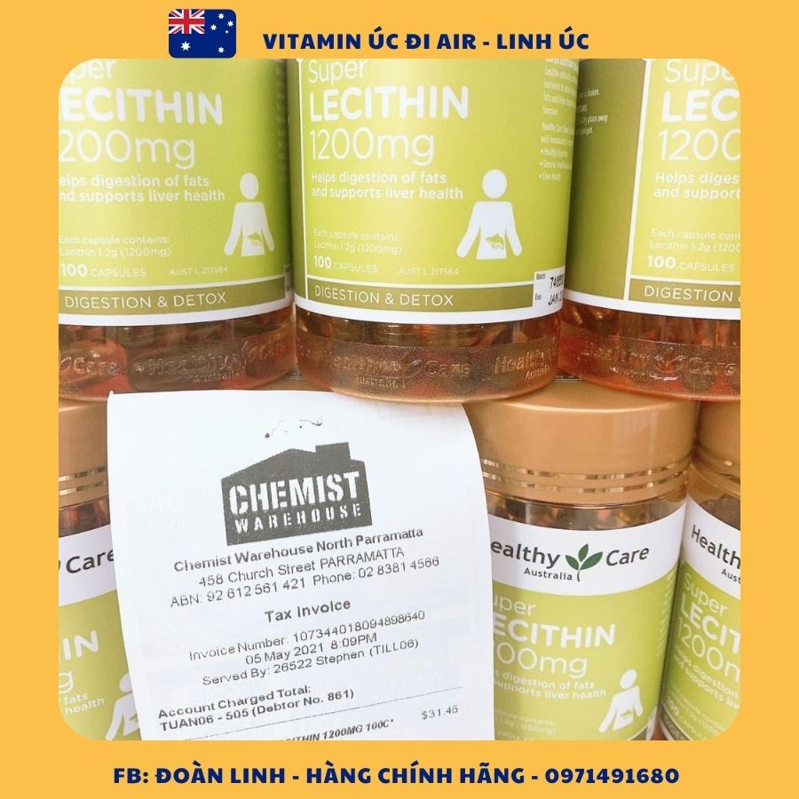 Mầm đậu nành Healthy Care Super Lecithin 1200mg, Hàng Chuẩn Úc, mầm đậu chăm sóc sắc đẹp