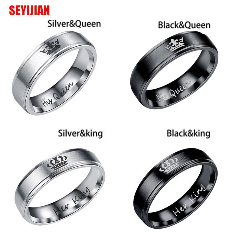 Nhẫn Đôi Khắc Chữ HIS QUEEN HER KING Bằng Thép Không Gỉ