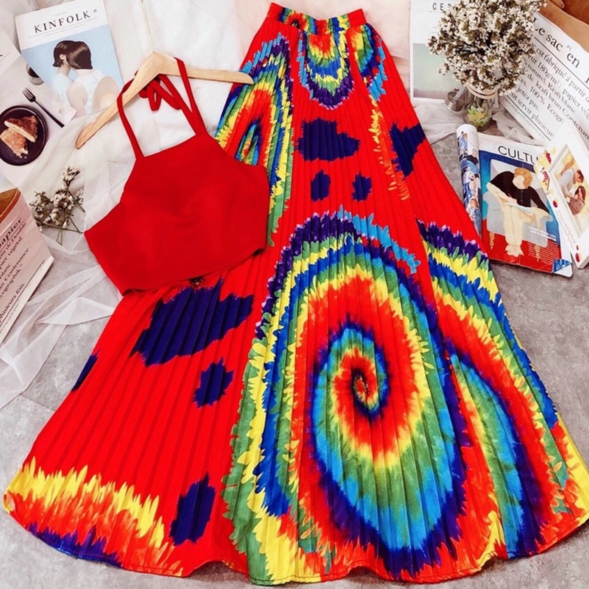 Đầm Maxi Nữ - Set Váy Đi Biển Dạng Áo Croptop Yếm Phối Chân Váy Xòe Xếp Ly Dáng Dài Siêu Xinh | BigBuy360 - bigbuy360.vn