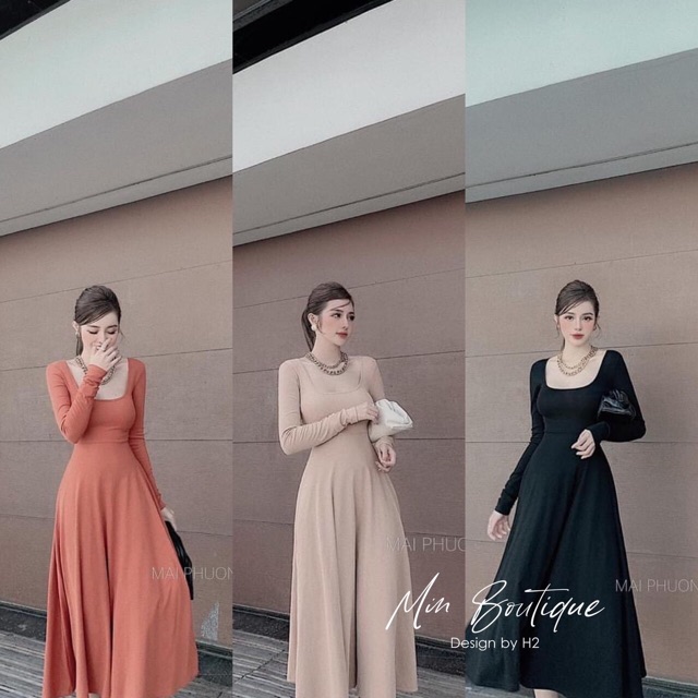 Váy maxi cổ vuông
