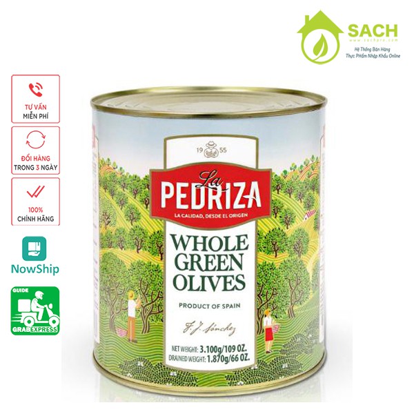 Quả Oliu Đen Nguyên Trái  Hộp Thiếc 3.1kg Nhãn Hiệu La Pedriza - Nhập Khẩu Tây Ban Nha