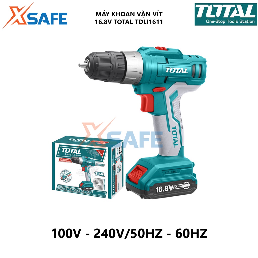 MÁY KHOAN DÙNG PIN TOTAL TDLI1611 máy siết ốc vít cầm tay đa năng sử dụng pin  Li-ion 16.8V /1.5 Ah có hai mũi Cr-V 65mm