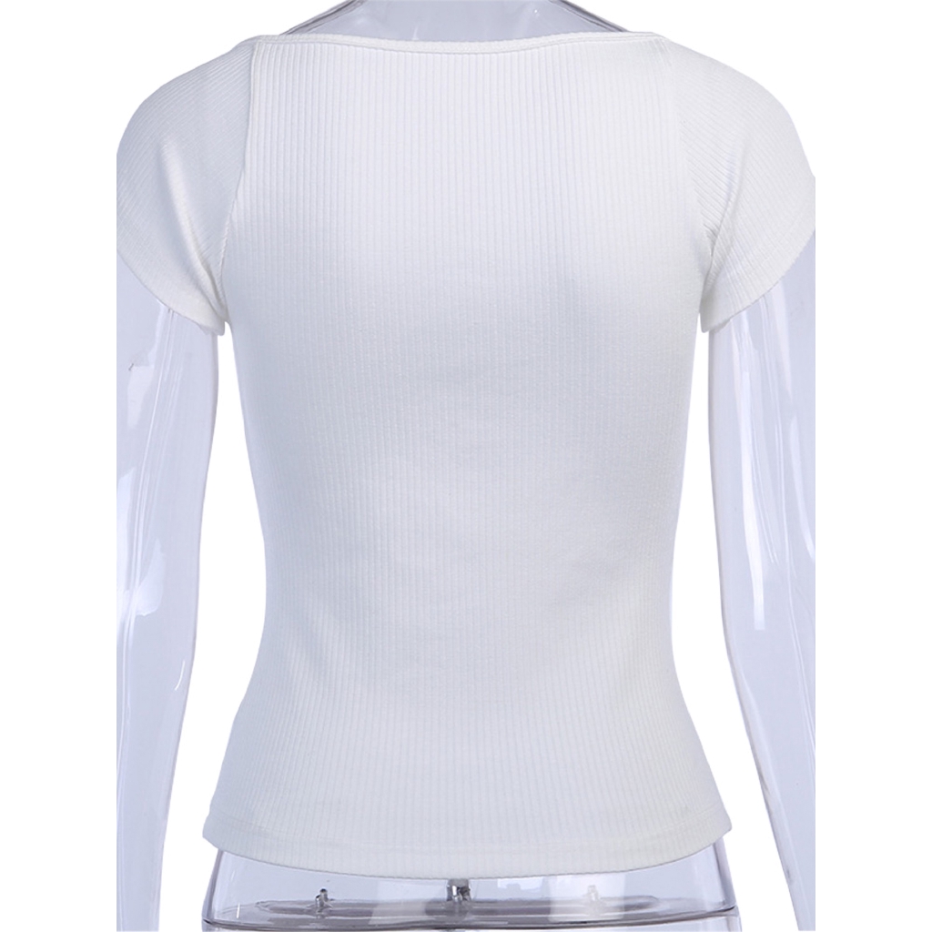 Áo Croptop Dệt Kim Tay Ngắn Cổ Vuông Thời Trang Mùa Hè Cho Phái Nữ