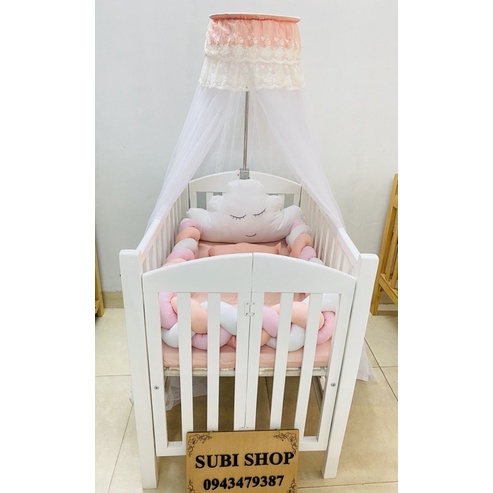 BỘ QUÂY XOẮN HỒNG TRẮNG HANDMADE SIÊU ĐẸP , GIÁ SIÊU TỐT, HÀNG THẬT 100%- TẶNG THÊU TÊN BÉ TRÊN GỐI.