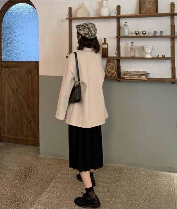 Áo khoác blazer màu trơn dáng rộng phong cách Hàn Quốc cổ điển có hai hàng nút cho nữ