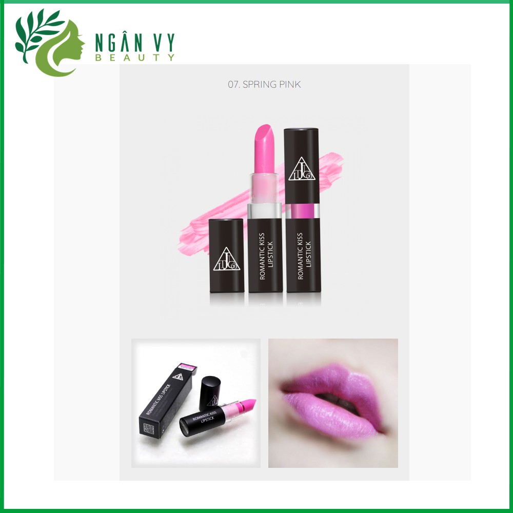 Son không chì lì mịn Hàn Quốc JIGOTT Romance Kiss Lipstick Số #7 màu hồng tươi Spring Pink 20g