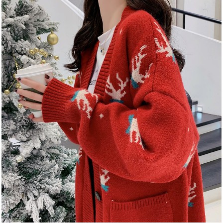 Áo khoác len Cardigan nữ hình Tuần Lộc Giáng Sinh (ORDER)- Có ảnh thật