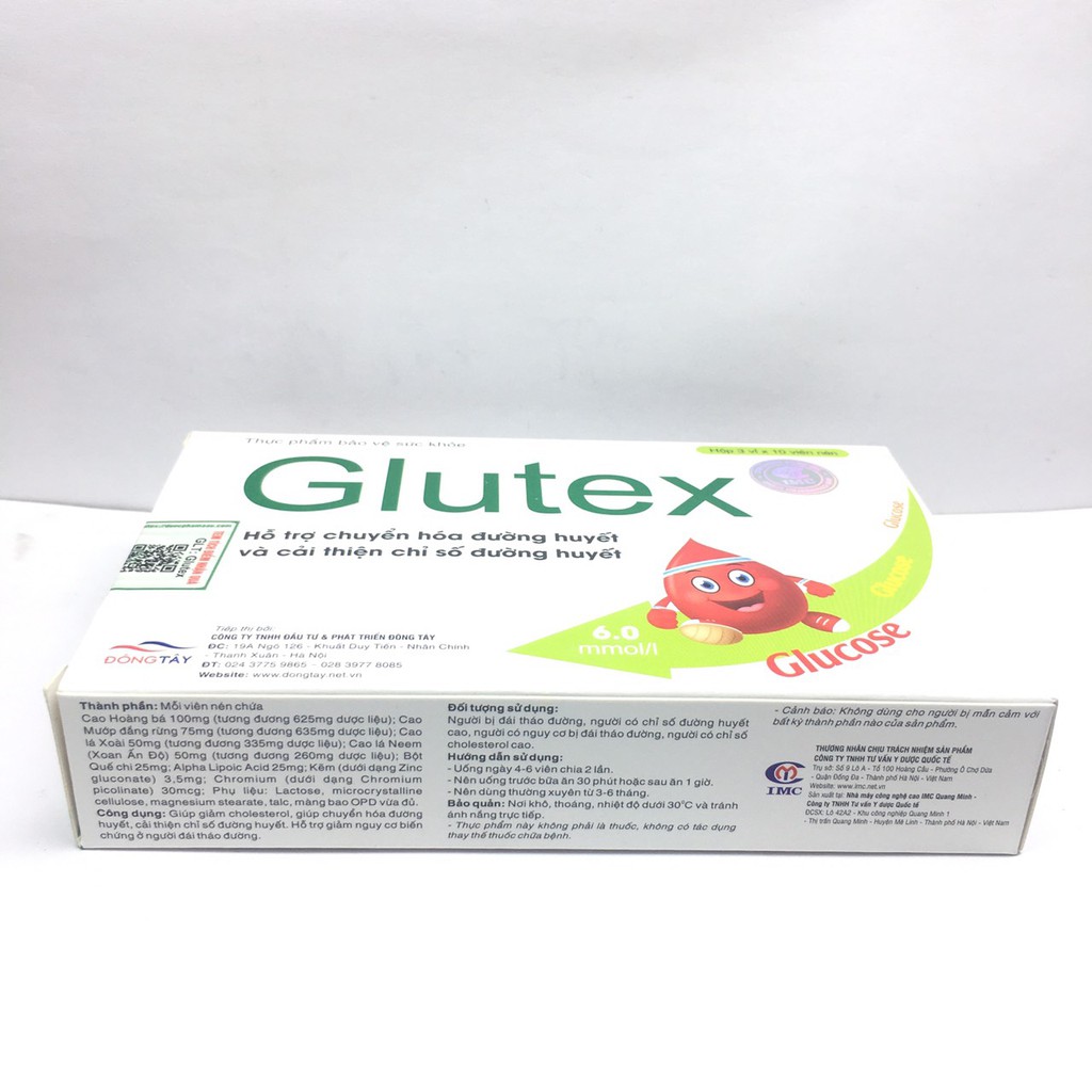 Glutex- dùng cho người tiểu đường hộp 3 vỉ 10 viên nén