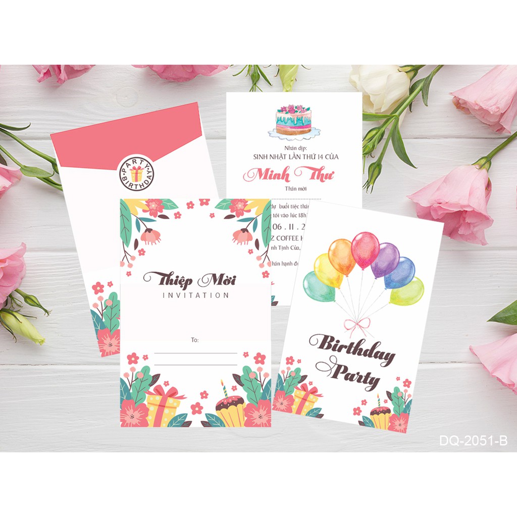 Combo 30 thiệp mời sinh nhật lót đơn các loại - in nội dung theo yêu cầu