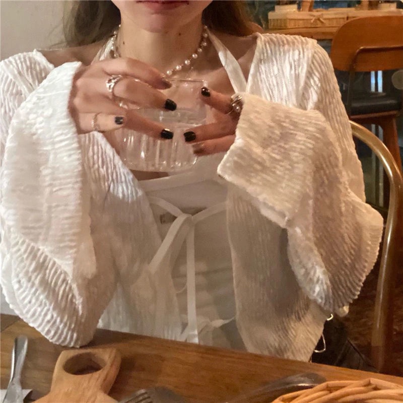 COZOK Áo Khoác Cardigan Tay Dài Màu Trơn Cột Dây Thời Trang Cho Nữ