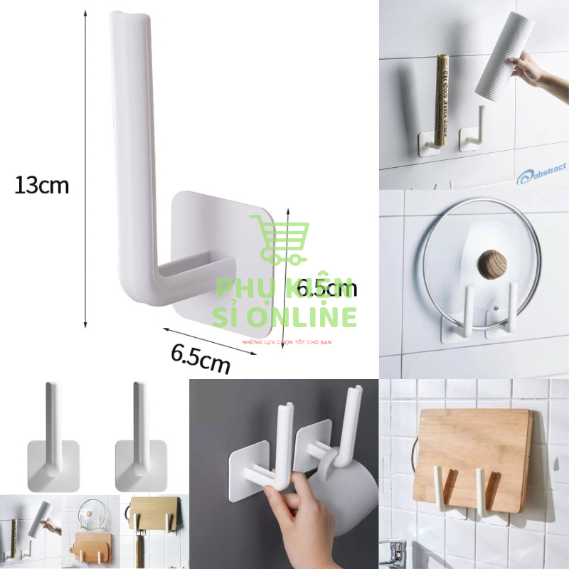 Móc dán tường chữ L đa năng/ móc dán tường chữ L treo cuộn giấy/Giá đỡ/Nắp nồi/Thớt Store4girls