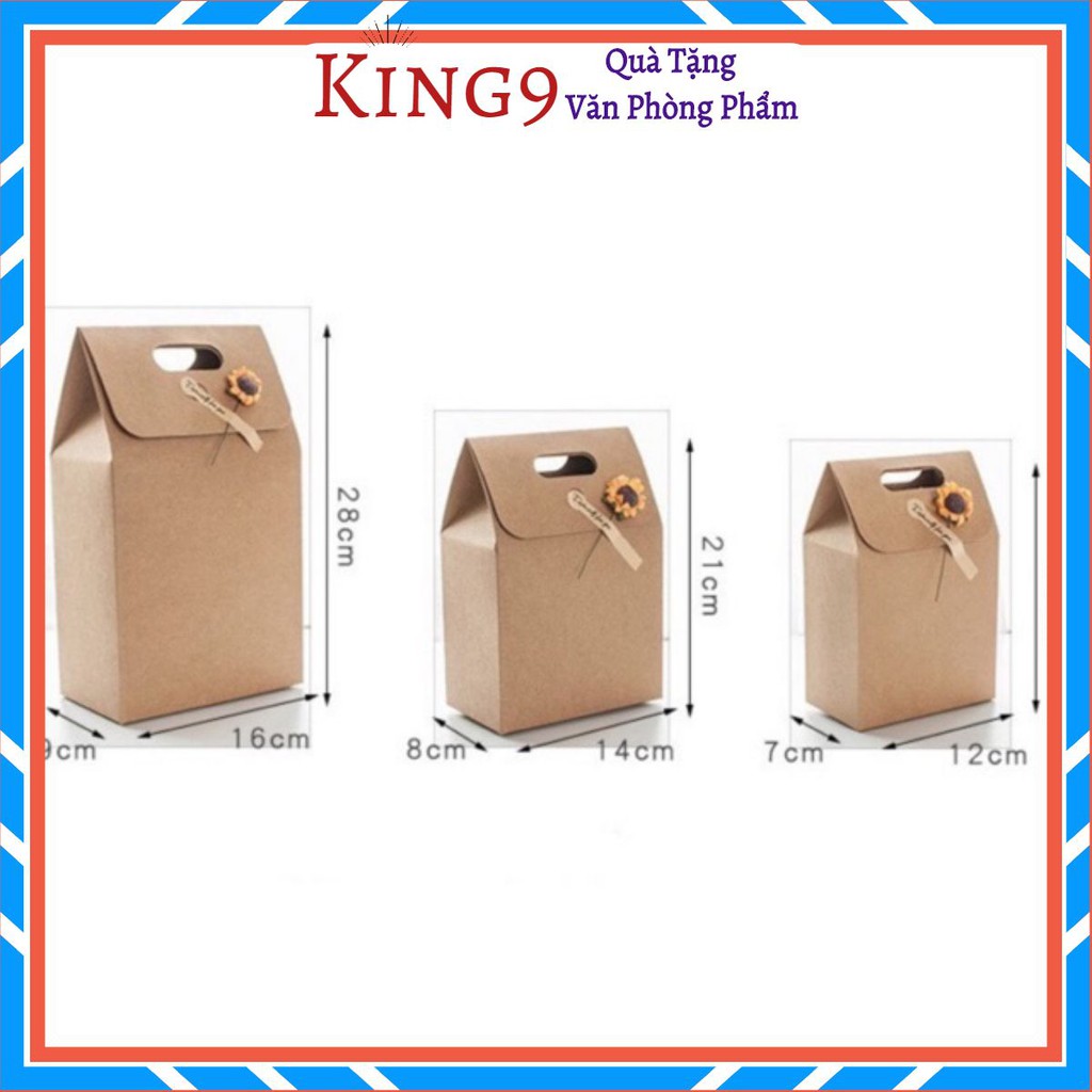 hộp quà tặng hộp quà sinh nhật valentine giấy màu nâu kraft có tay xách họa tiết hoa hướng dương