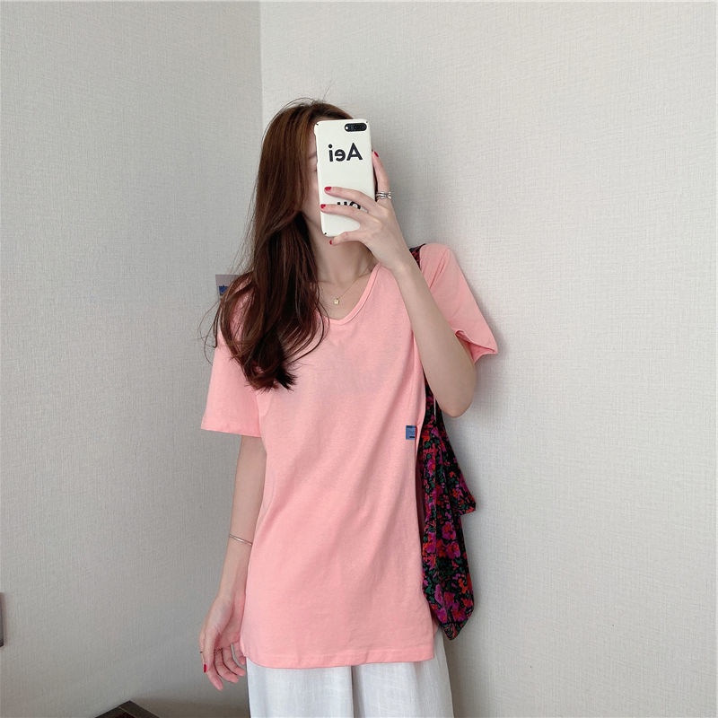 Áo Thun Tay Ngắn Cổ Chữ v Form Rộng Thiết Kế Xẻ Tà Phong Cách Mới