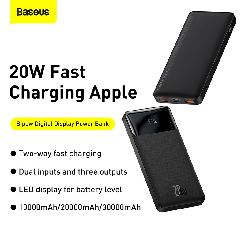 Baseus 20000mAh/30000mAh/10000mAh PD 20W Fast Charging Powerbank For iPhone 11 12 Pro Max Xiaomi