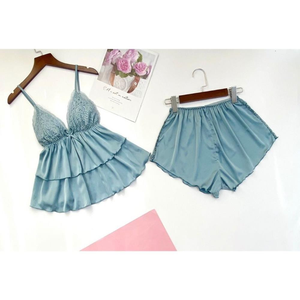 Đồ Ngủ Nữ Sexy - Đồ Ngủ 2 Dây Quần Cộc Phối Ren Chất Phi Lụa Loại 1 Quyến Rủ Cực Kỳ Mềm Mịn | Hân Fashion | BigBuy360 - bigbuy360.vn
