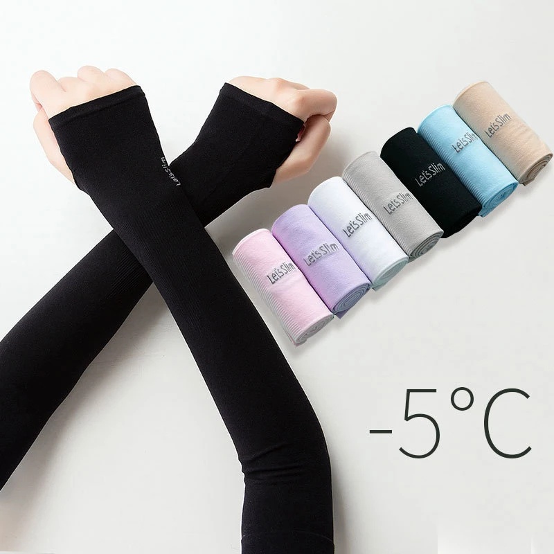 Đôi Găng Tay Chống Nắng 50 + UV Bảo Vệ Cánh Tay Bằng Lụa Lạnh Mỏng Dành Cho Nam Nữ Đi Bộ Đường Dài Mùa