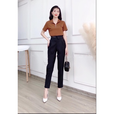 ( M 826 ) quần tây công sở _ quần baggy nữa phối da siêu đẹp