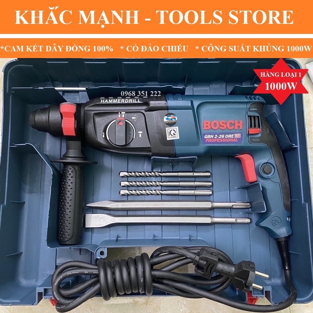 Máy khoan bê tông Bosch 2-26 - 1000W cam kết dây đồng 100% phụ kiện đầy đủ nguyên hộp và cam kết hàng như hình ảnh