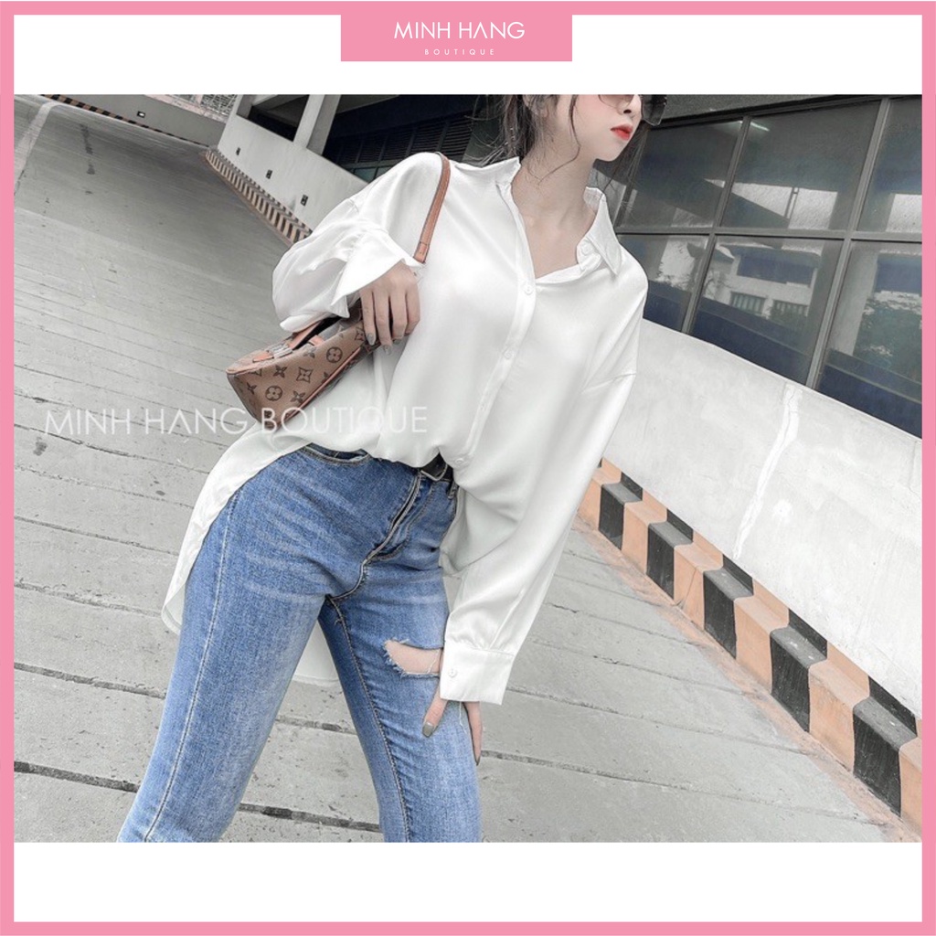 Sơ mi lụa trơn Oversize ( Ảnh Thật )