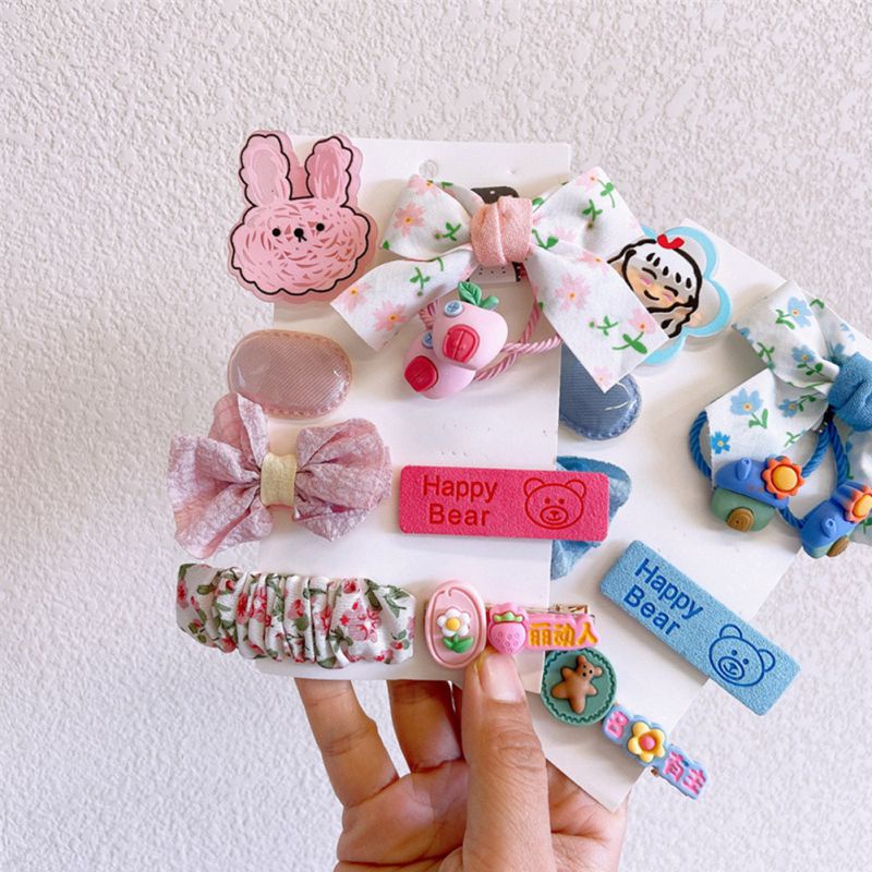 Set 9 Kẹp Tóc Hoạt Hình Đính Nơ Xinh Xắn Cho Bé Gái