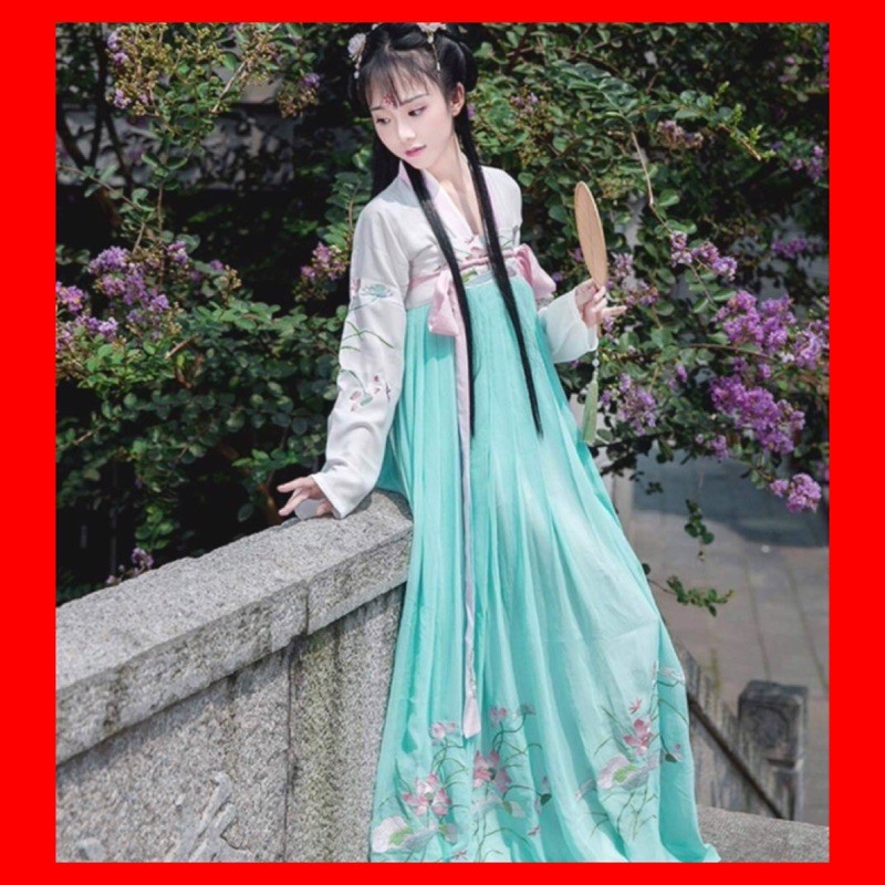CÓ SẴN hán phục cổ trang full thêu xanh hanfu 6m