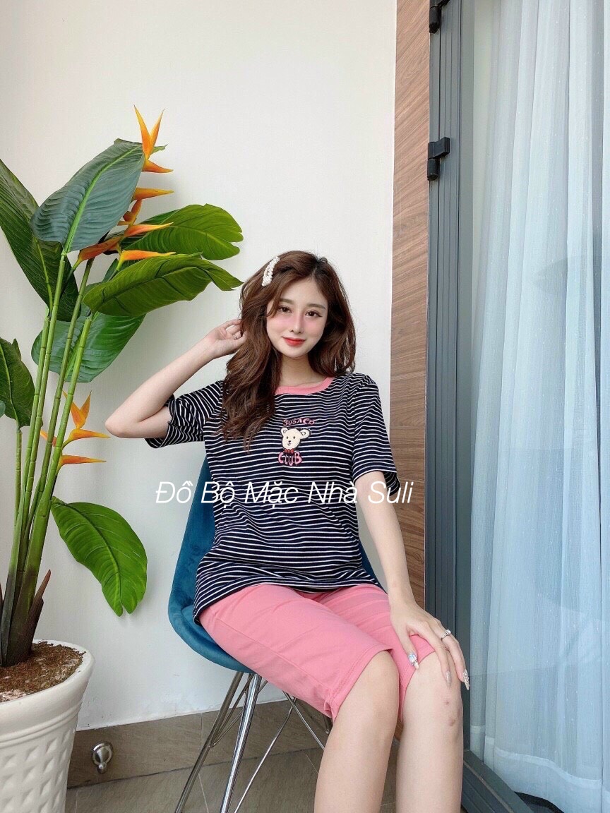 Đồ Mặc Nhà Lỡ Thun Cotton sọc in hình Gấu - Bền, Đẹp, Dễ Thương, Chất liệu cao cấp