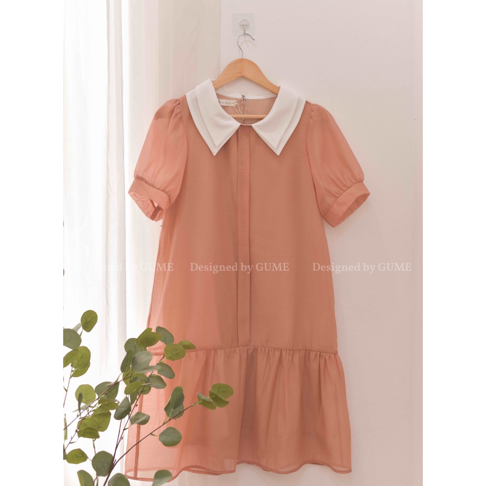 Váy Bầu Công Sở, Đầm Bầu VÁY TƠ NẾN HỒNG ĐUÔI CÁ CỔ TRẮNG - GM009