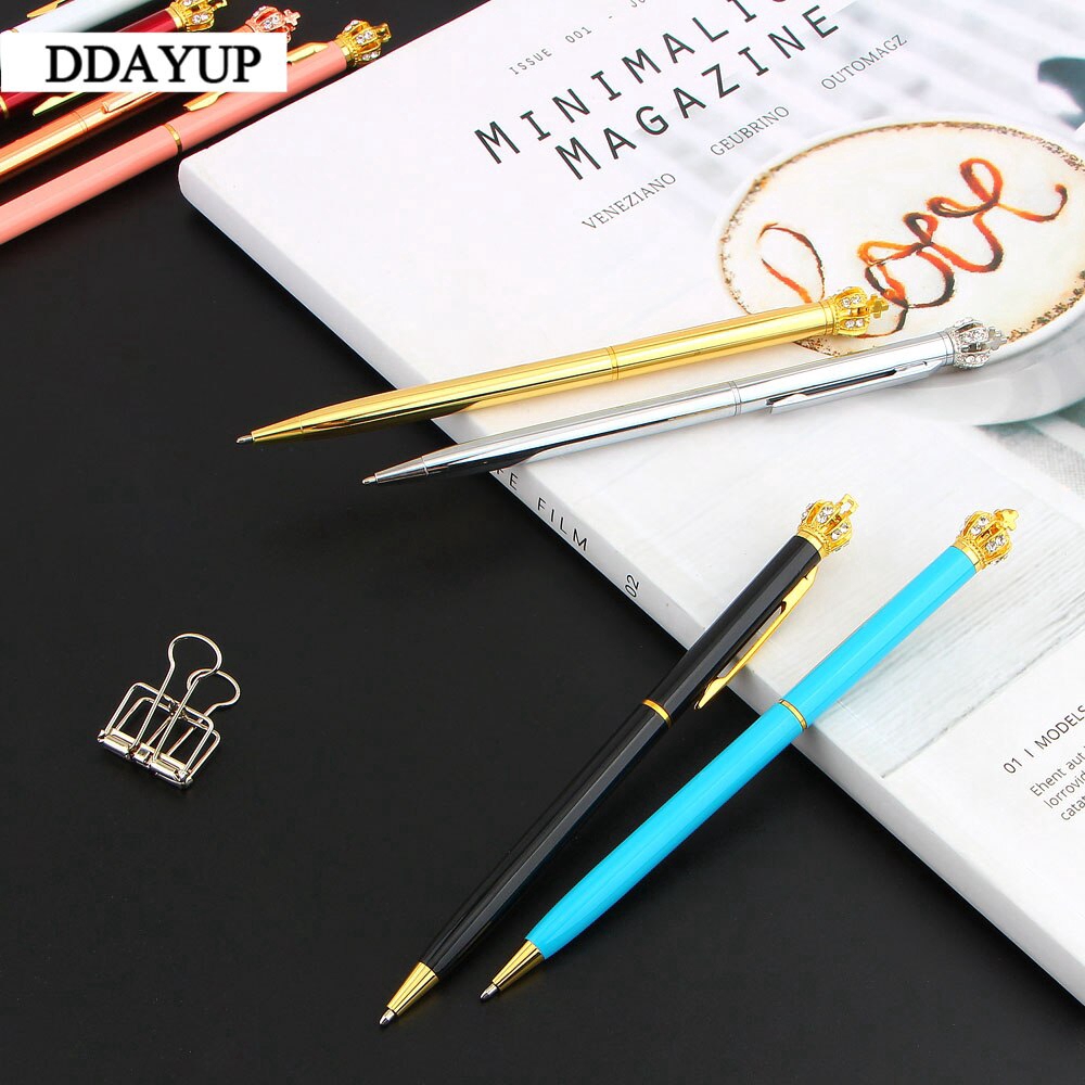 Bút bi ngòi 1.0mm phối hình vương miện màu vàng đính kim cương nhân tạo tiện dụng cho văn phòng/ trường học