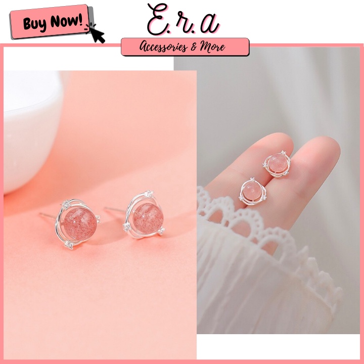 Bông Tai Hạt Hồng Sát Tai Bạc 925 Cao Cấp ERASHOP 077903 - Phù Hợp Đeo Hằng Ngày, Nhỏ Gọn, Đơn Giản, Siêu Rẻ Đẹp