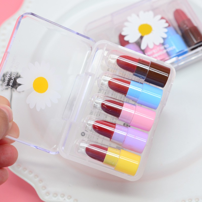 Set Son Nội Địa Trung Mini Hoa Cúc Trắng 5 Cây Lên Màu Chuẩn Bền Màu