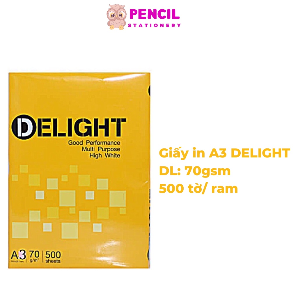 Giấy in photo A3 A4 Delight/ Pagi - Định lượng 70 80 gsm - 500 tờ/ram - giấy chống lóa chống tích điện không kẹt giấy