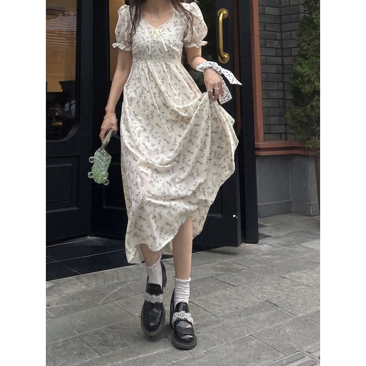 Đầm Voan Hoa Tay Phồng Thời Trang Mùa Hè Hàn Quốc 2022 Dành Cho Nữ