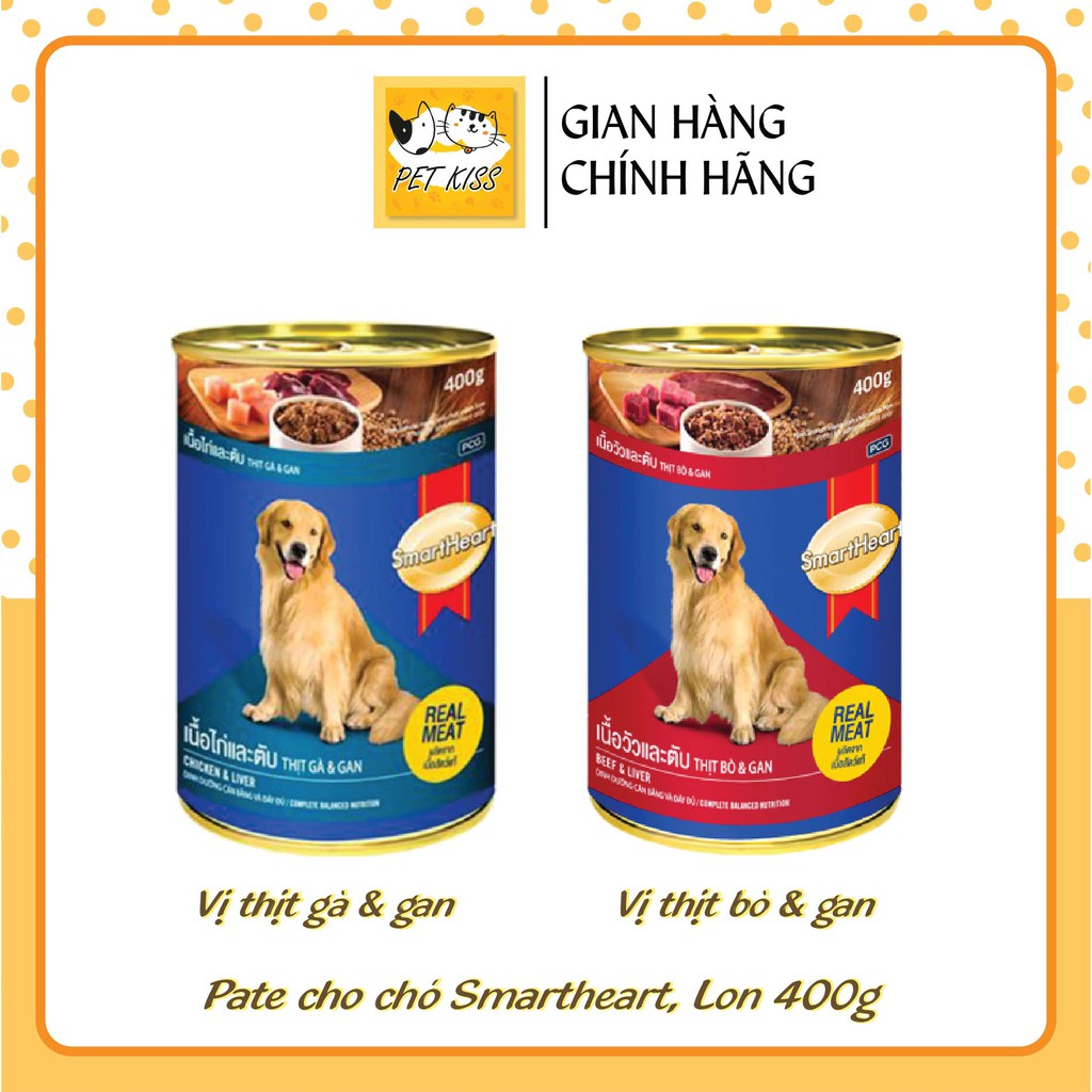 Pate cho Chó Smartheart, Vị bò gan và gà gan, Lon 400g