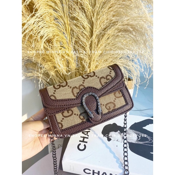 Túi Đeo Chéo Vải Dệt Chữ To Viền Màu Nâu Hàng Đẹp Rẻ