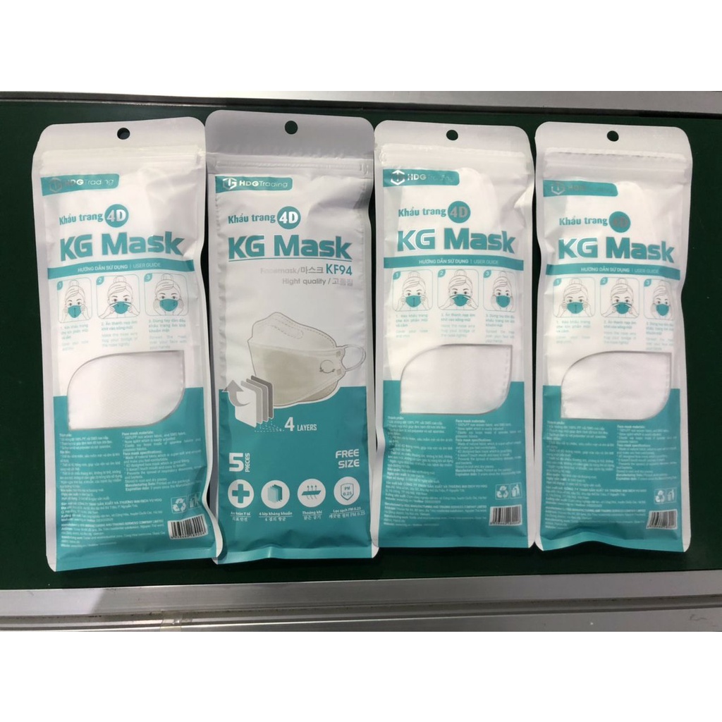 Khẩu trang 4D KG Mask KF94 phong cách Hàn Quốc túi 5 chiếc kháng khuẩn chống dịch , phòng chống giọt bắn kj95 chuẩn FDA