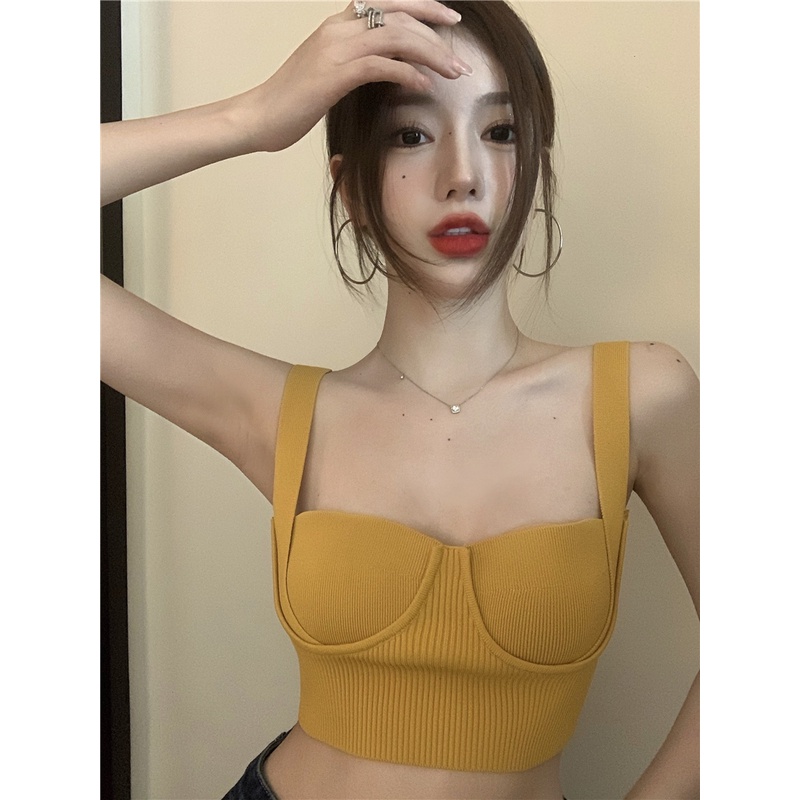 HUANG YOYO Áo Dệt Kim Hai Dây Màu Trơn Quyến Rũ Thời Trang Phong Cách Hàn Quốc Cho Nữ
