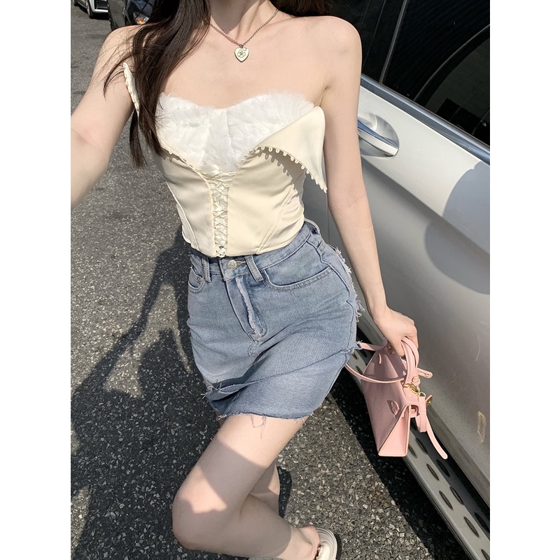 Chân váy jean Chữ A Lưng Cao Thời Trang retro