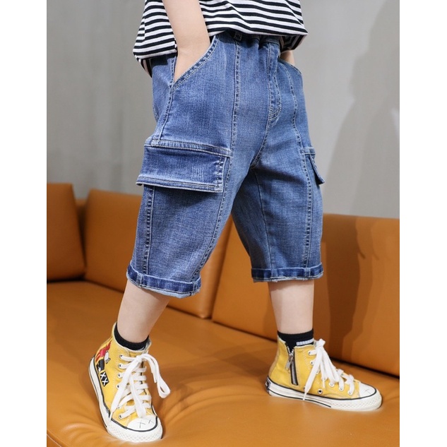 Quần ngắn quần ngố short jeans mềm co giãn size to bé trai