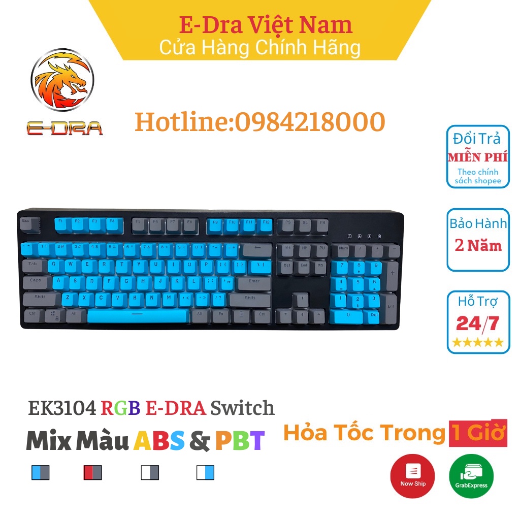 Bàn phím cơ EDRA EK3104 RGB E-Dra switch version 2022- Màu đen - Blue/ Brown/ Red Switch - Cam kết chính hãng - Bảo hành