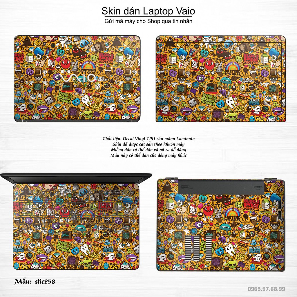 Skin dán Laptop Sony Vaio in hình sticker bomb (inbox mã máy cho Shop)