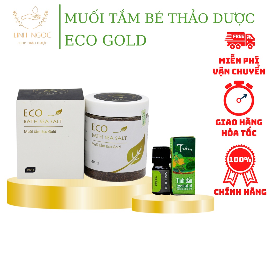 Muối Tắm Bé Thảo Dược Eco Gold - (Tặng Tinh Dầu Tràm nguyên chất 5ml) Đánh bay Rôm Sẩy, Mẩn Ngứa, Chống Hăm, Sạch khuẩn.